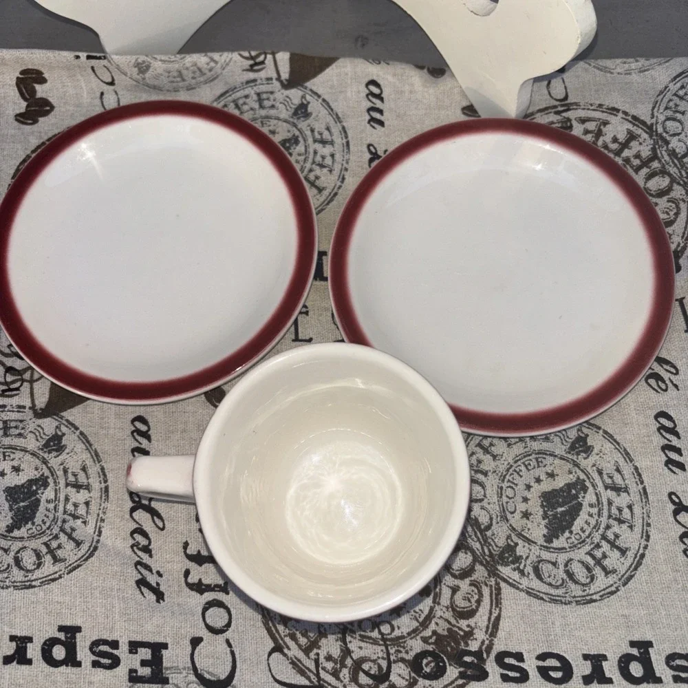 Buffalo China Maroon Air Brushed Coffee Cup & 2 Small 5